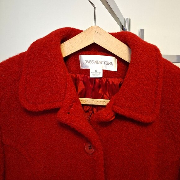 Vintage Jones New York Red Wool Lined Blazer Jacket Size 2 or 4 - Picture 8 of 10